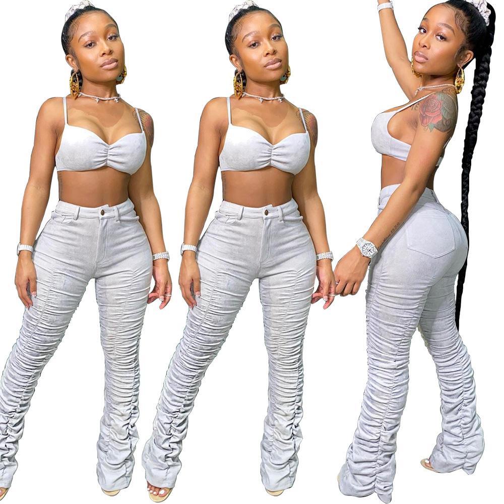 

Fashion Women' Pants Stacked Leggings Joggers Womens Sweatpants Women With Button Zipper Korean Style Solid Color XL, Black