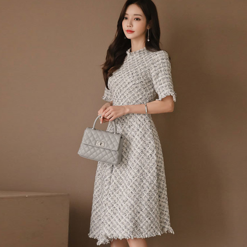 

2021fashion women new arrival thick warm formal dress casual slim comfortable temperament trend sweet vintage party a-line dress, Black;gray