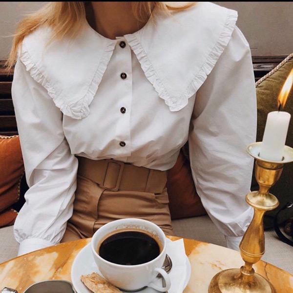 

Women' Blouses & Shirts Ladies Cotton Contrast Stripe Or White Big Lapel Collar Blouse Shirt Top, Style 1