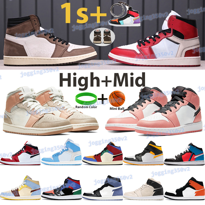 

High 1 basketball shoes travis scotts 1s men sneakers UNC powder blue chicago white mid milan pink quartz laser orange black sports trainers, Bubble wrap packaging