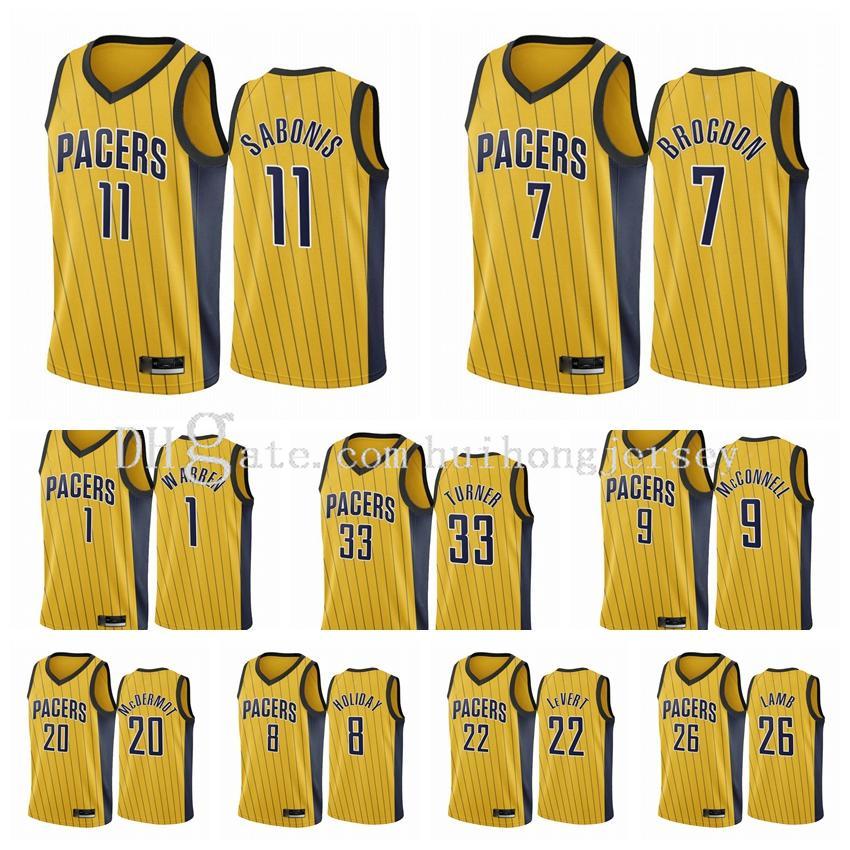 

New Mens Domantas Sabonis Malcolm Brogdon Myles Turner IndianaPacersMen 2020-21 Earned Edition Gold #11 Basketball Jersey Swingman, Black;red