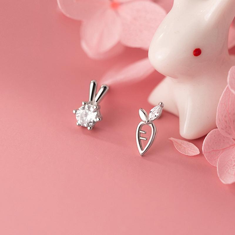Stud 100% 925 Solid Sterling Silver Cute Little Carrot Earrings Asymmetry Small Ear Earring For Girls Kids Daughter Gifts-image-709995983