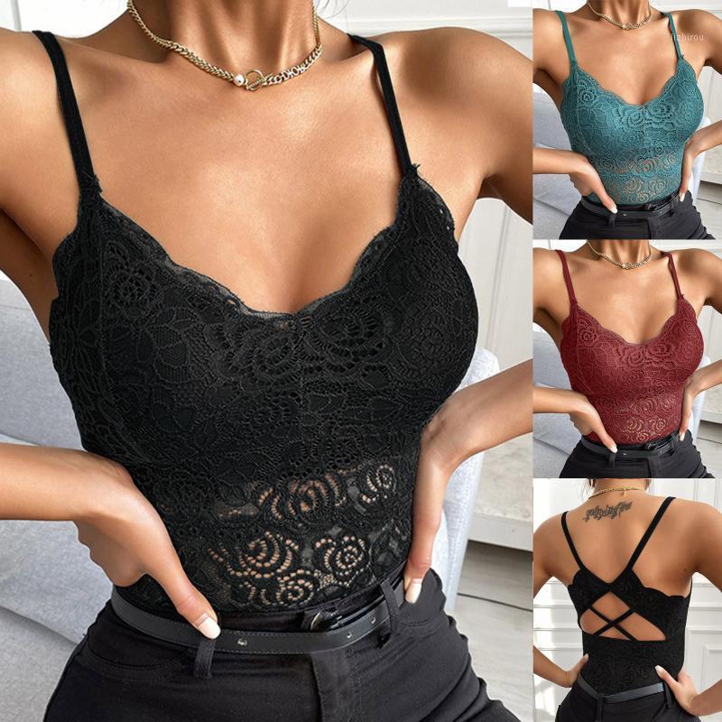 

Camisoles & Tanks Sexy Women Underwear Plus Size Vest Crop Ladies Lace Wireless Bra Lingerie V-Neck Female, Bk