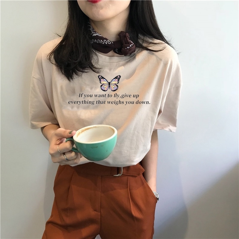 

If You Want To Fly Give Up Everything That Weighs You Down Graphic Tee Summer Fashion Kawaii Cute Khaki White Women T-Shirt 210518