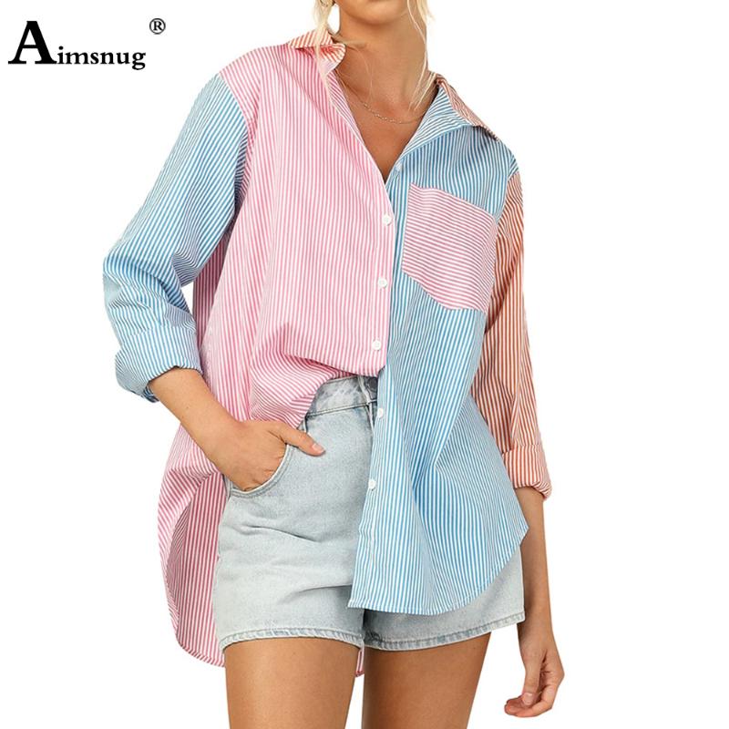

Women's Blouses & Shirts Women Casual Shirt Blusas Loose Fashion Spliced Basic Tops Long Sleeve Blouse 2022 Spring Lepal Collar Clothing, White