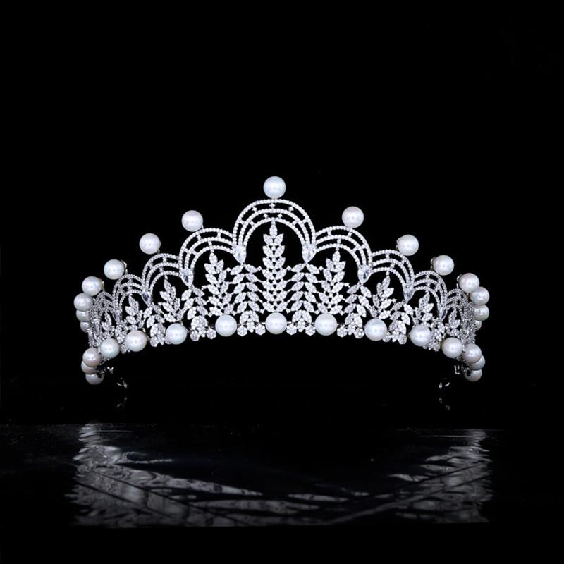

Hair Clips & Barrettes Trendy Leaf Bride Wedding Crown Luxury Micro Inlaid Zircon Bridal Tiara Pearls Headband Jewelry Accessory HQ0326