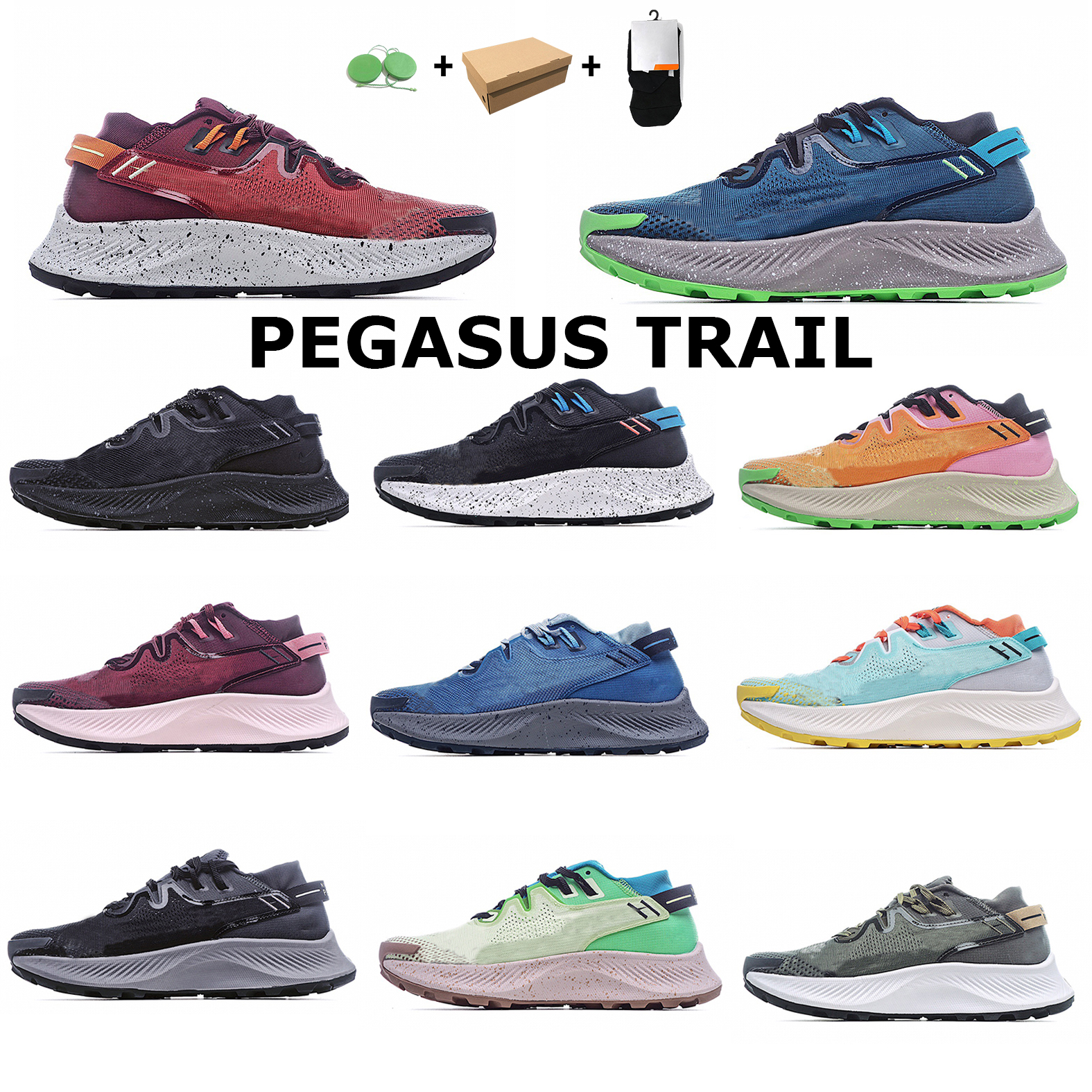 

Pegasus trail trainers running shoes Men women triple black white rainbow Hyper blue Supernova Brushstroke Camo laser smoke grey volt outdoor sports sneakers, Accessories