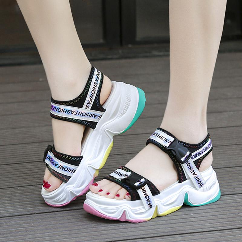 

Summer Women Sandals Platform Beach Shoes Candy Color Sole Sandal Woman Casual Flat On Sandalias Mujer 8045L, Black