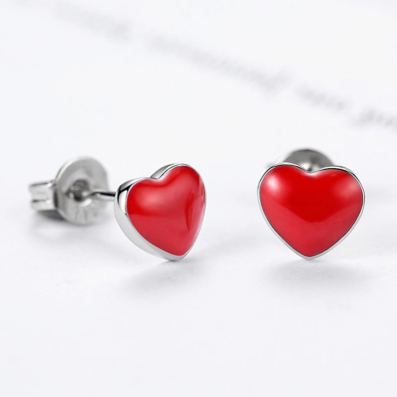 

Stud Earrings Silver color Red Heart Earrings For Women Silver Color Earing Earings Jewelry Earrings Brincos Brinco heart earing