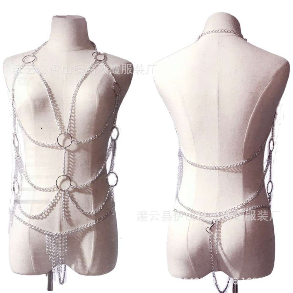 

2019 alternative fun underwear women's metal chain Uniform suit, Black;white