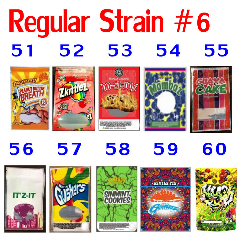 

3.5G 7.0G smell proof package mylar bags REGULAR STRAIN peanut butter breath zkittlez dosidos kush rush white gushers