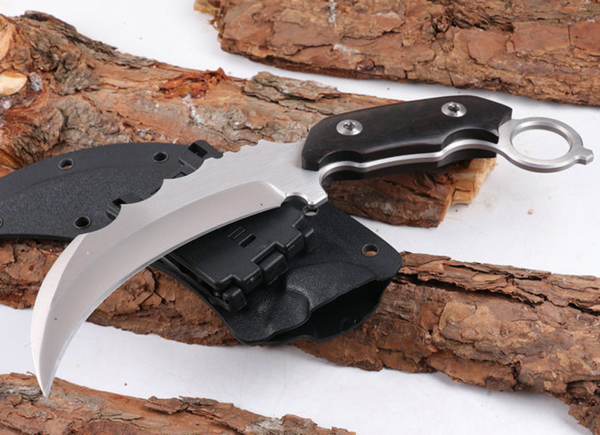 

Karambit 440C 58HRC Satin Blade Full Tang Ebony Handle Fixed Blade Outdoor Tactical Claw Knife With Kydex