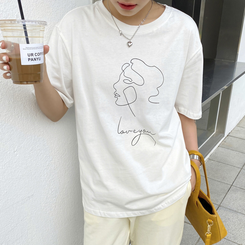 

Women's T-Shirt Spring Summer Short Sleeve T-shirt Women O Neck Print Loose Woman Tee T-shirts Fashion Simple Basic Tops ONLF, Dark gray