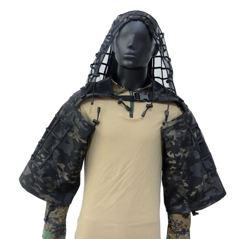

Hunting Sets Camouflage Ghillie Suit Tactical Sports Sniper Hidden Cloak Clothes Outdoor Army CS Training Equipment, Black foundation