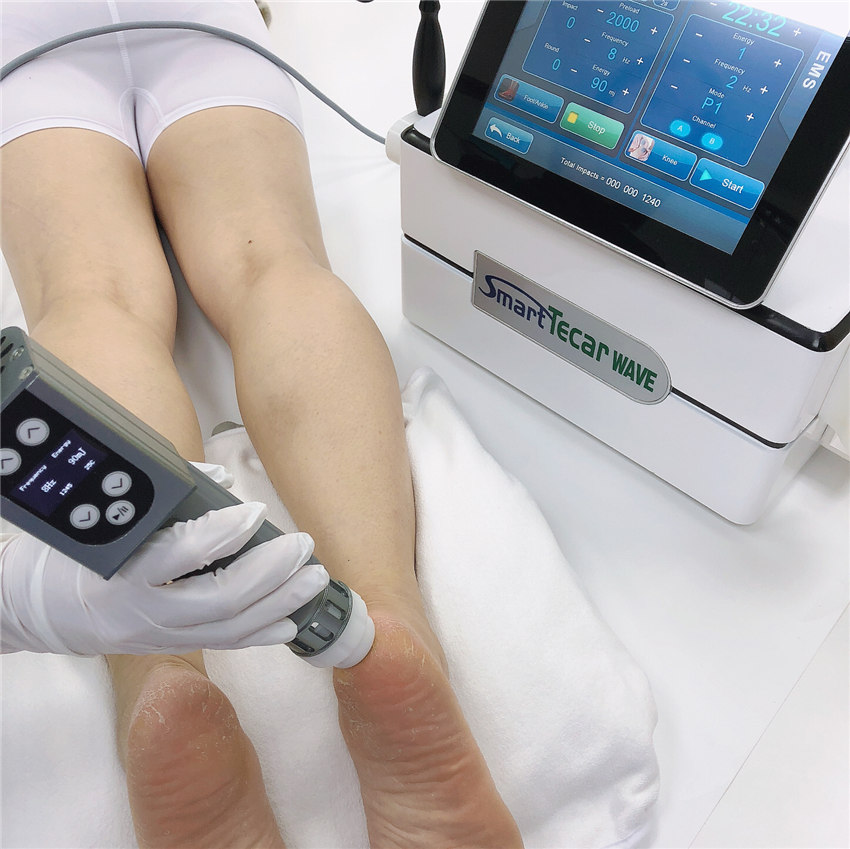 

Sport injuiry Physical Massage Tecar RF Diathermy machine +ESWT Shock wave equipment to plantar fasciitis