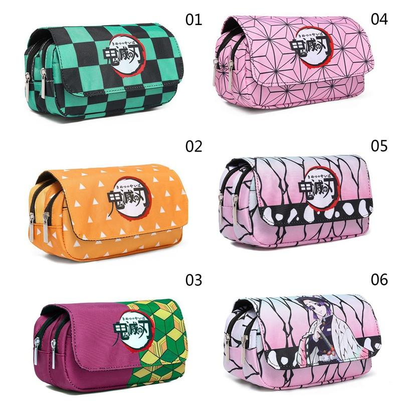 

Demon Slayer Pencil Bag Pouch Pen Holder Box Anime Stationery Organizer Large Capacity Makeup Zipper Canvas Bags