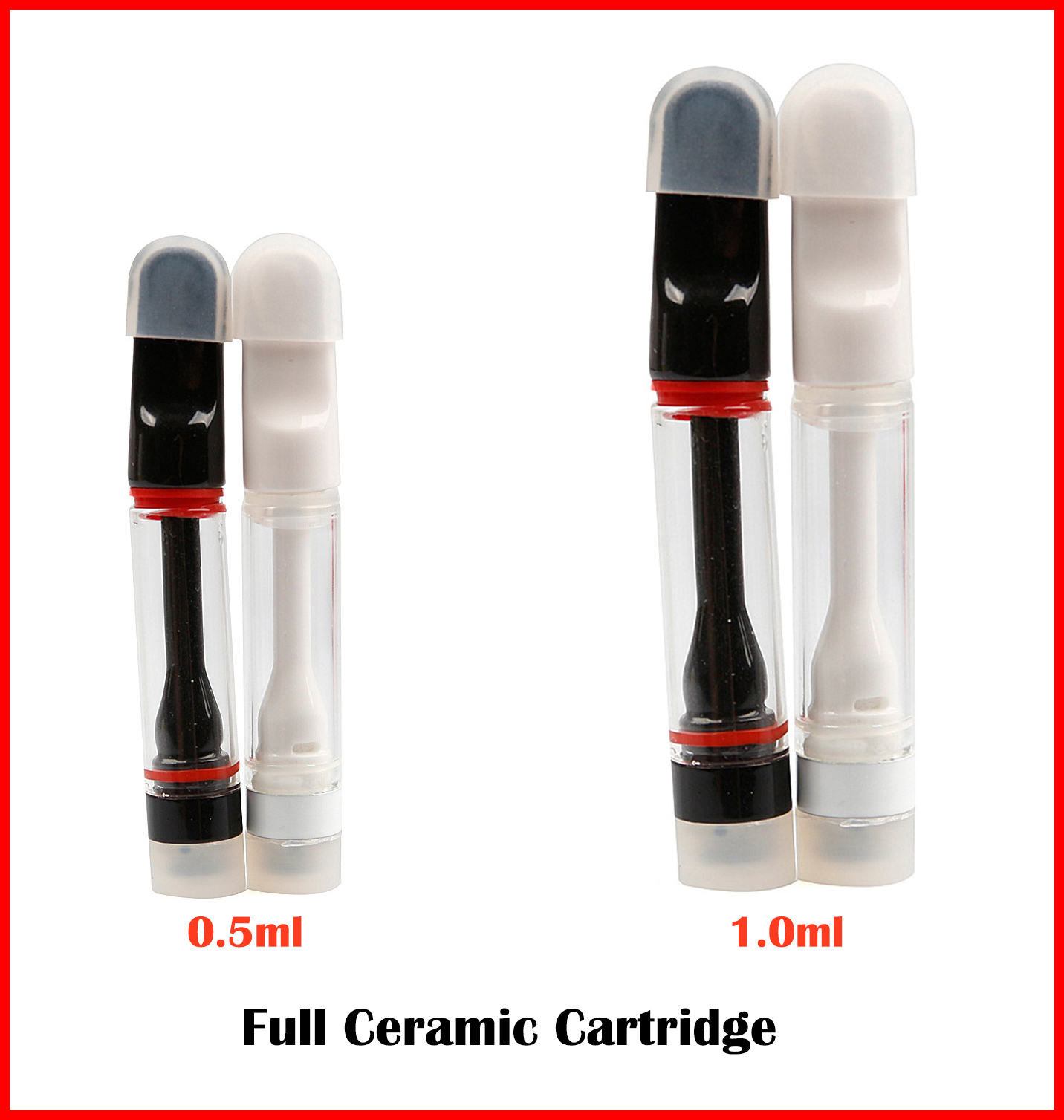 

Full Ceramic Cartridge No Leaking 0.5ml 1.0ml Carts Atomizer Black White Coil Mouthpiece Thick Oil Vape Pen Tank For Preheat Battery