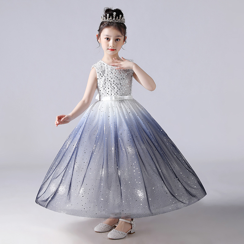 

Dresses 4 -14 Years Girls Wedding Tulle Sequined Long Girl Dress Elegant Princess Party Pageant Formal Gown for Teen Children, Blue