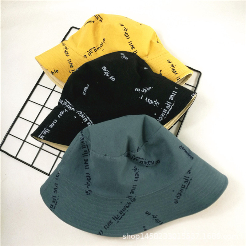 

Sun hat fisherman's Hat Women's fashion versatile sunscreen double face letter sunshade hat summer thin, Yellow