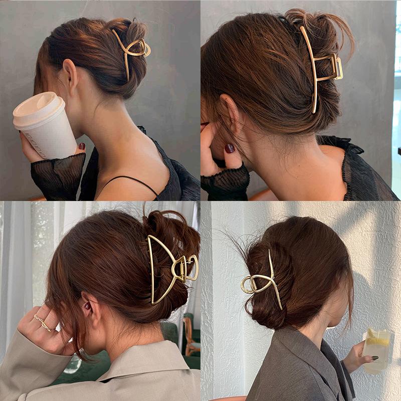 

Party Hats 2021 Women Elegant Gold Silver Hollow Geometric Metal Hair Claw Vintage Clips Headband Hairpin Fashion Accessories