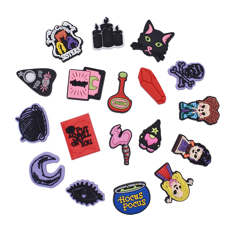 

160pcs Pvc Halloween Theme Witch Shoe Charms Decoration Buckle Parts Accessories Jibitz for Croc Charms Clog Decor Buttons, White;pink