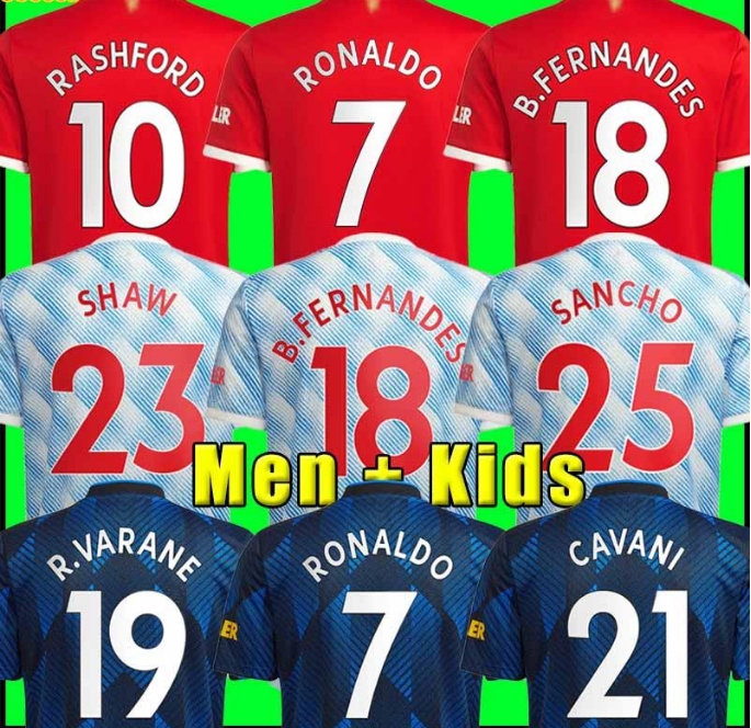 

soccer jersey RONALDO SANCHO RASHFORD SHAW manchester POGBA CAVANI MARTIAL LINGARD B. FERNANDES UNITED UTD GREENWOOD football shirt man kids kit au, 21/22 men home