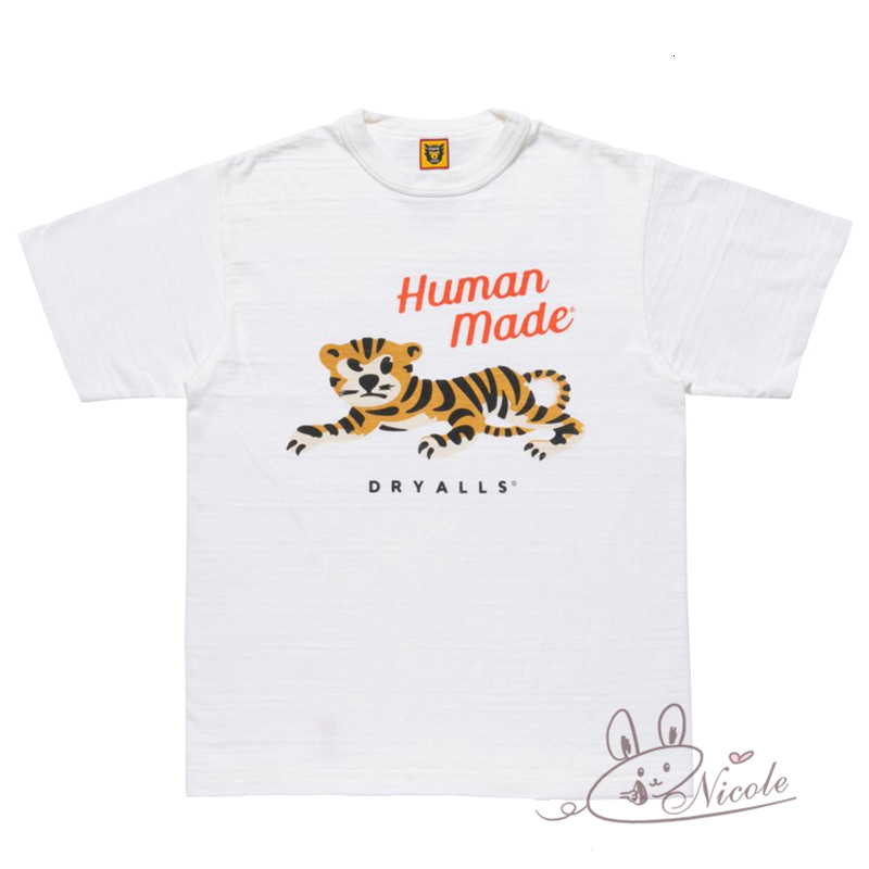 

Human made by Nigo 20ss tee tiger crew neck short sleeve men's casual T-shirt women's slubby cotton, White;black