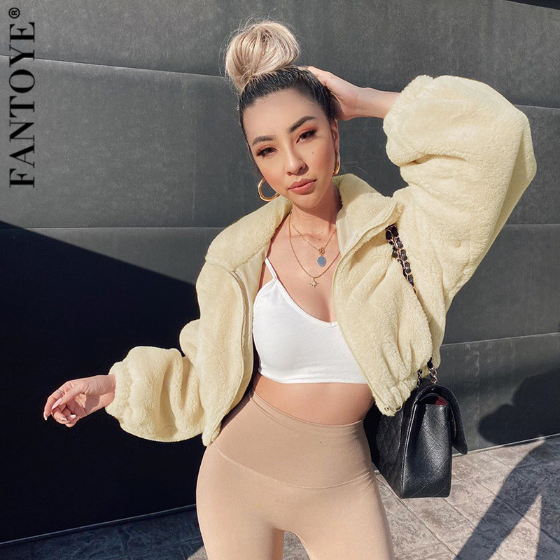 

Women's Down & Parkas Faux Fur Puff Long Sleeve Zipper Coats Women Loose Turtieneck Short Thick Pocket Jacket Warm Female Outerwear Winter VIWG, Black