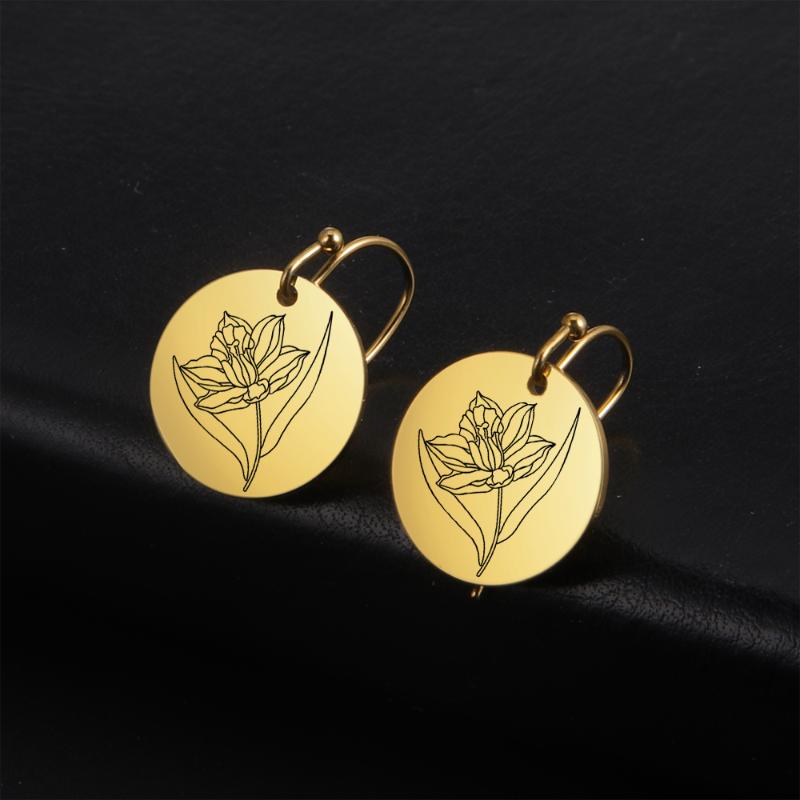 

Dangle & Chandelier Skyrim Korean Fashion Birth Flowers Earrings Stainless Steel Women's Flora Earring Violet Lily Rose Daisy Jewelry Gift, Silver