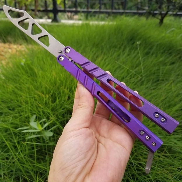 

balisong purple AB D2 sanwich titanium handle butterfly trainer training knife bushing system Crafts Martial arts Collection knvies