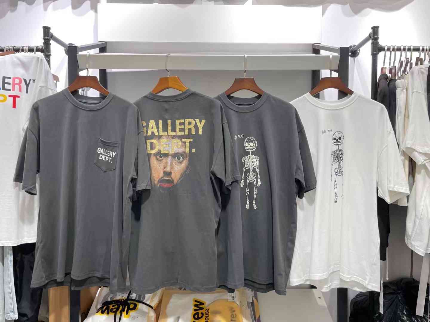 

Fashion brand Galery dept skeleton Angel wash old vintage short sleeve men' and women' T-shirt xwl, Black and white