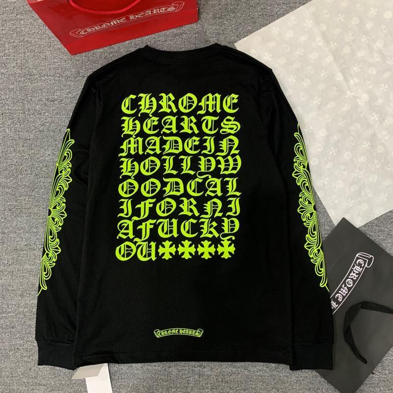 

Chrome-hearts Autumn 2020 new fashion brand croxin round neck Sanskrit letter printed cotton t-shirt men's and women's long sleeve, Black