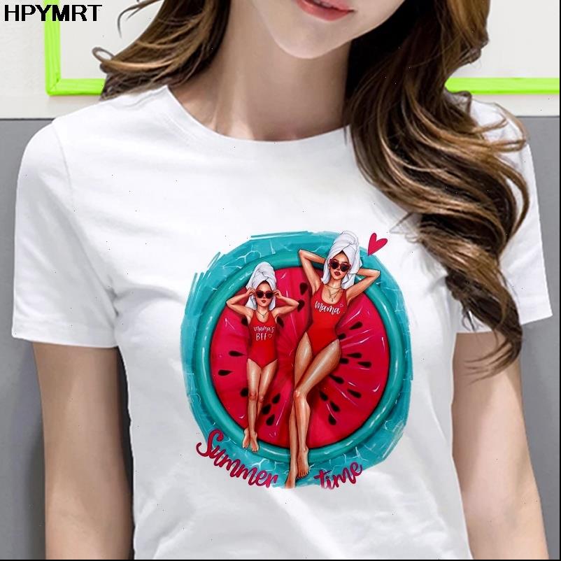 

mom and womens t shirt daughter leisurely vacation harajuku cute tshirt casual summer tee streetwear clothing, White