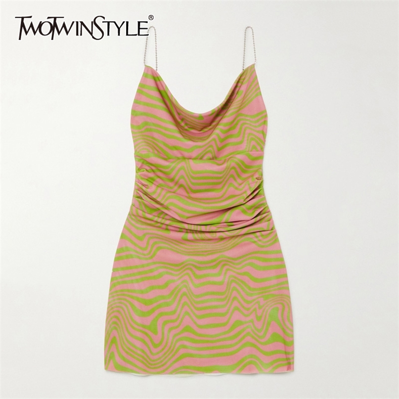 

Elegant Prin Women Dress Square Collar Sleeve Spaghetti Strap High Waist Ruched Hit Color Mini Dresses Female 210520, As picture