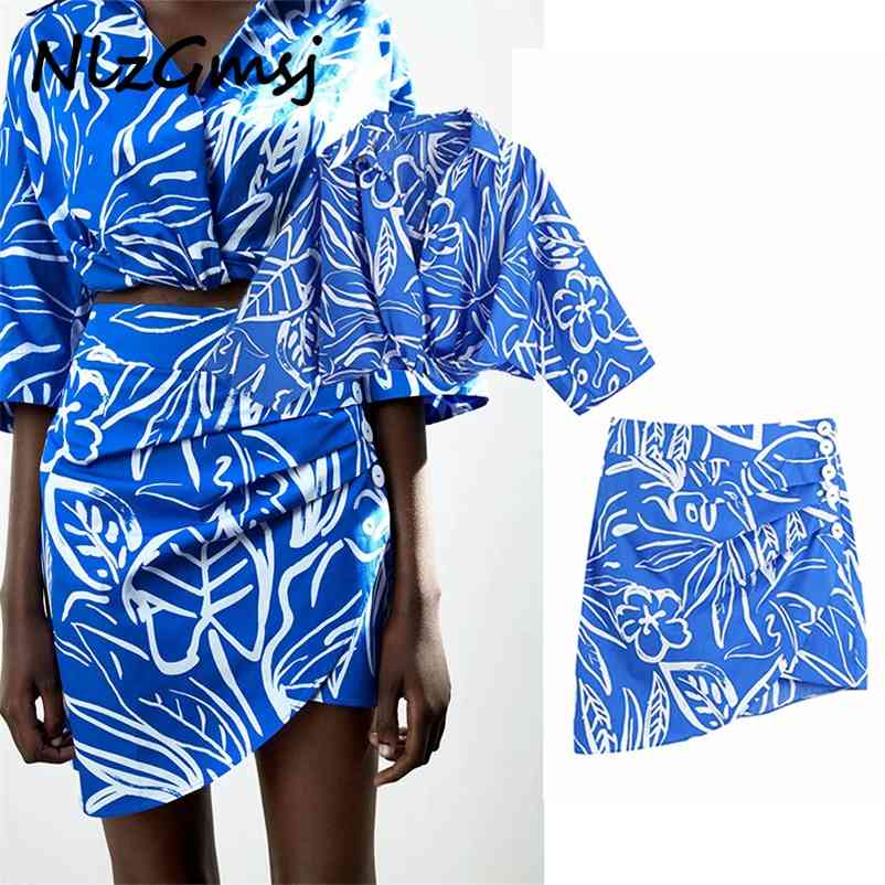 

Spring 2 Piece Set Women Print Cropped Blouse Office Female Suit Checked Mini Tweed High Waist Skirt 05 210628, As picture