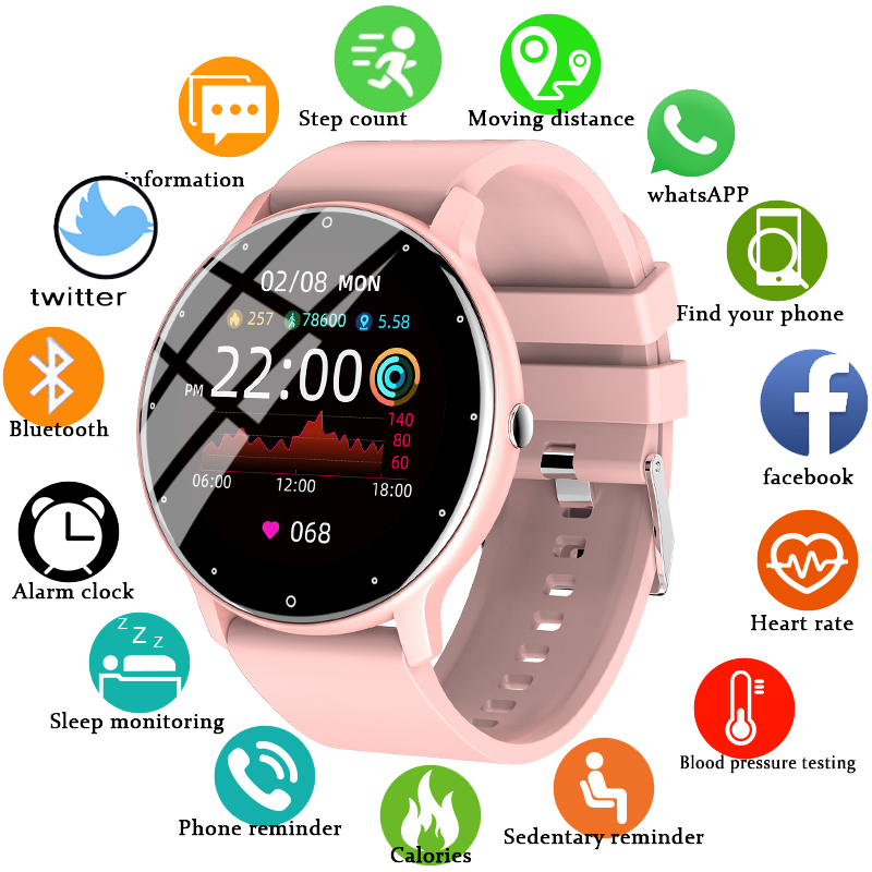 

LIGE 2021 Fashion Full Touch Screen Smart Watch Women Heart Rate Multifunctional Sports Fitness Waterproof Smartwatch Men Womang, Black