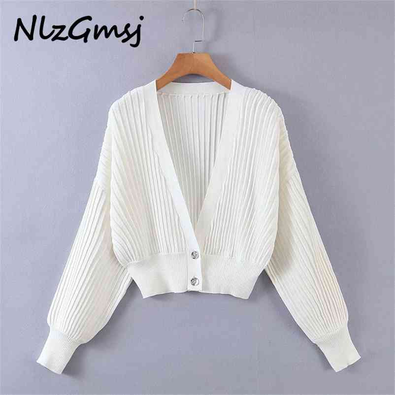 

Autumn Spring Women Cardigan Chic Retro Solid V-neck Knitted Loose Vintage Short Twist Sweater 05 210628, As picture