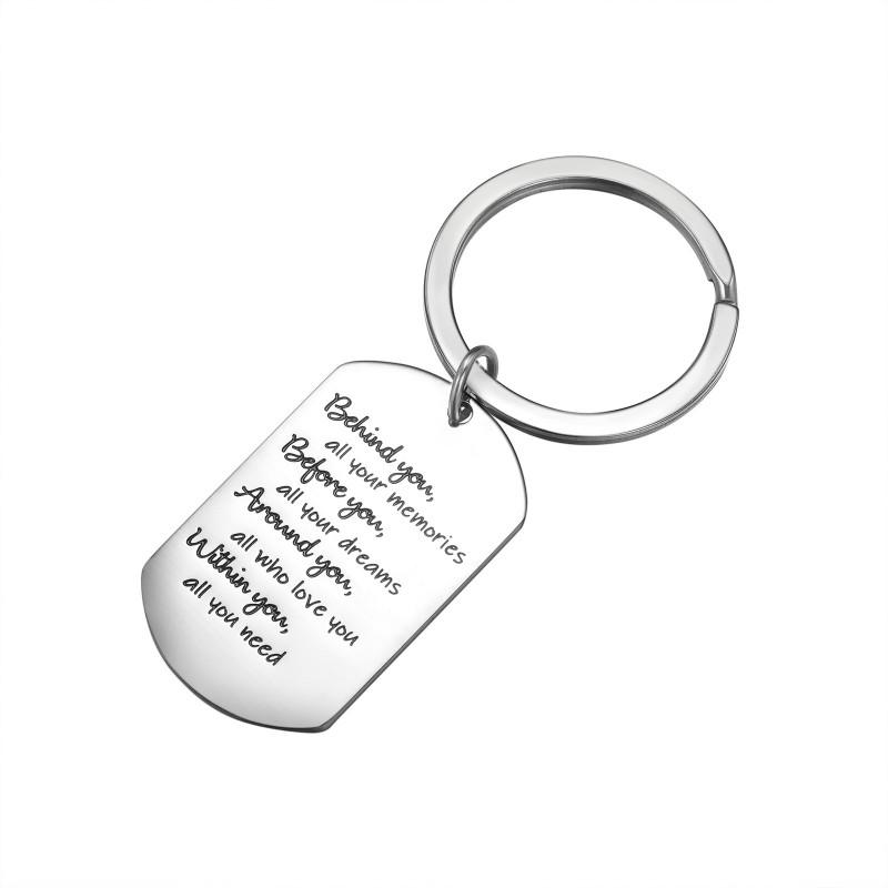 

Keychains Behind You All Your Memories Pendant Stainless Steel Keyrings Women Men Graduation Family Friend Gift Personality Metal Keychain