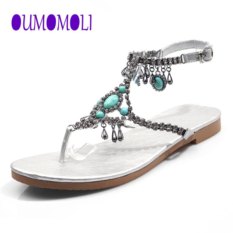 

Sandals Rhinestone Women Fashion Summer Shoes Rome Gladiator Casual Flats Beach Q275, Black