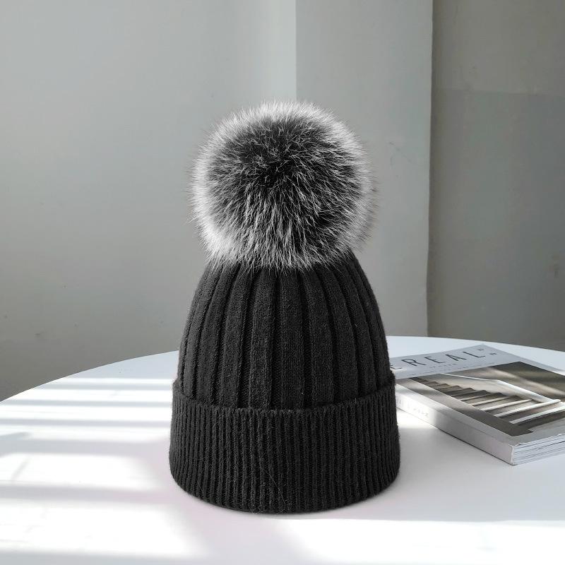 

Beanie/Skull Caps Winter Brand Female Fur Pom Poms Hat For Women Girl 's Knitted Beanies Cap Thick Skullies, Blue;gray
