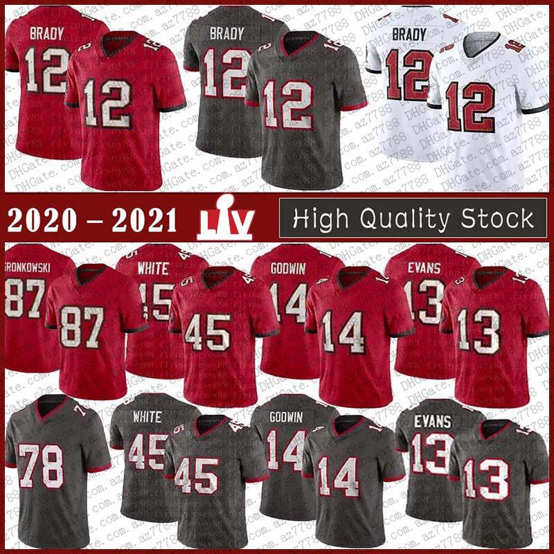 

12 Tom Brady Mens Football jerseys 87 Rob Gronkowski 14 Chris Godwin 45 Devin White 13 Mike Evans 78 Tristan Wirfs High quality Stitched, Black;red