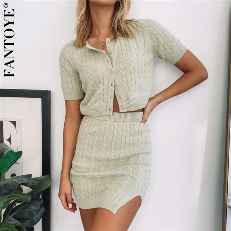 

Women's Tracksuits Casual Knitted Women Suits Two Piece Set Sweater Pullover And Skirt Bodycon 2 Pieces Tracksuit Knit Mini Dress SQYH, Green