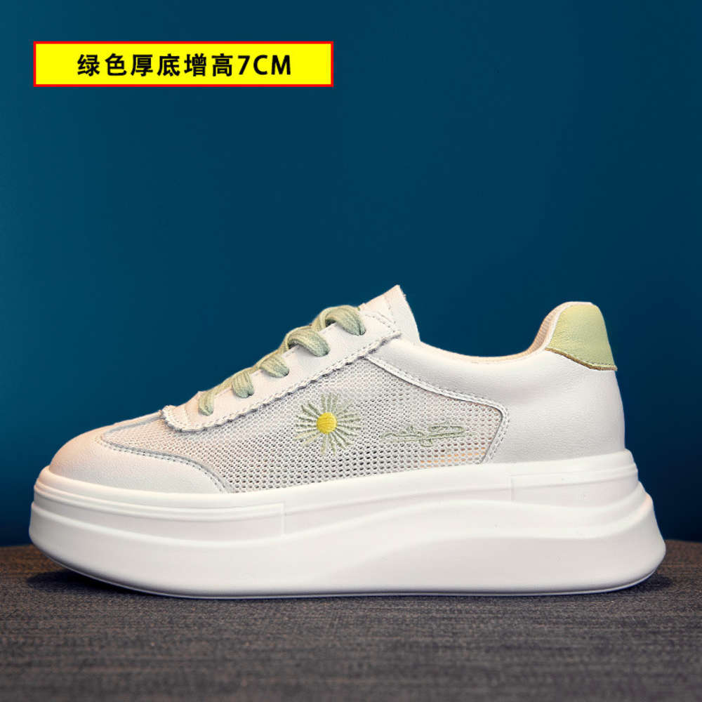 

shoes leather small white casual women's summer 2021 new breathable muffin net board versatile thick sole inner heightening casual wvnw, Black