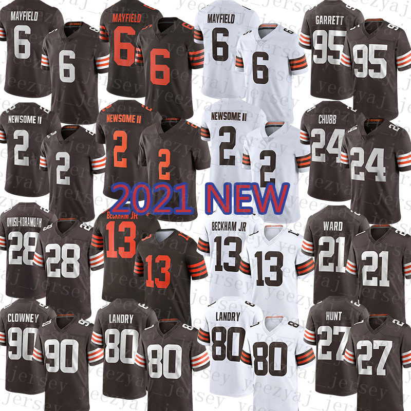 

2021 New Clevelands Mens Brown American Football Jersey Women 2 Greg Newsome II Youth 6 Baker Mayfield 95 Myles Garrett 13 Odell Beckham Jr. 21 Denzel Ward Jarvis Landry, Mens-bulang