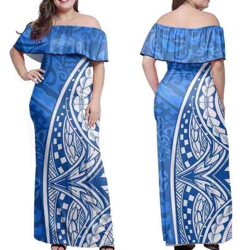 Casual Dresses Printed floral pattern off shoulder short sleeve Dresses Cuban long colorful one-step skirt national style-image-751367724
