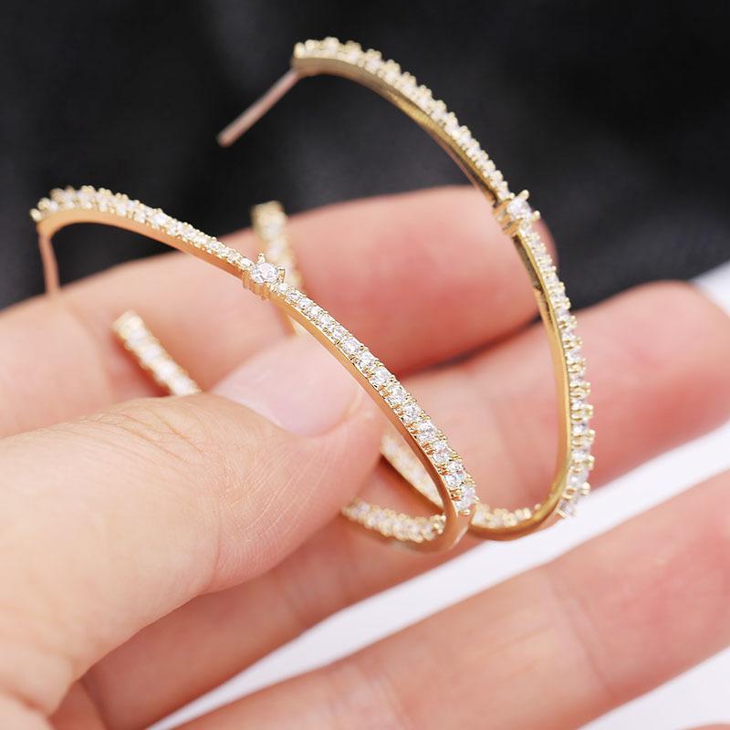 

Uilz Simple Hoop Earrings With Zircon For Women Jewelry Brincos Unique Clear Rhinestone Paved Rose Gold Color & Huggie