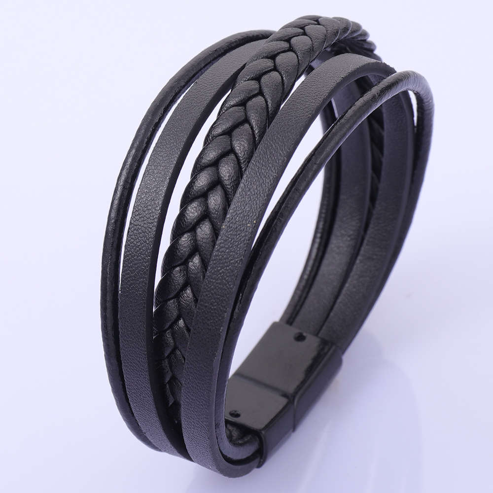 

Hand woven multilayer men's bracelet jewelry national style alloy magnetic buckle leather, Golden;silver