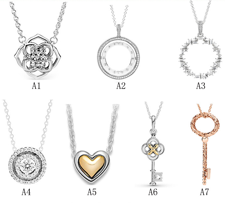

Genuine S925 Sterling Silver Fit Pandora Couple Necklace New Product Mother's Day Series Double Ring Necklace Heart Love Heart Blue Cry