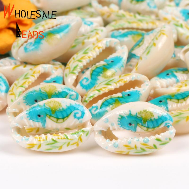 

Other 10Pcs 10-20mm Natural Blue Seahorse Seashell Cowrie Conch Loose Spacer Beads Beach DIY For Jewelry Making Sea Shells Bracelet