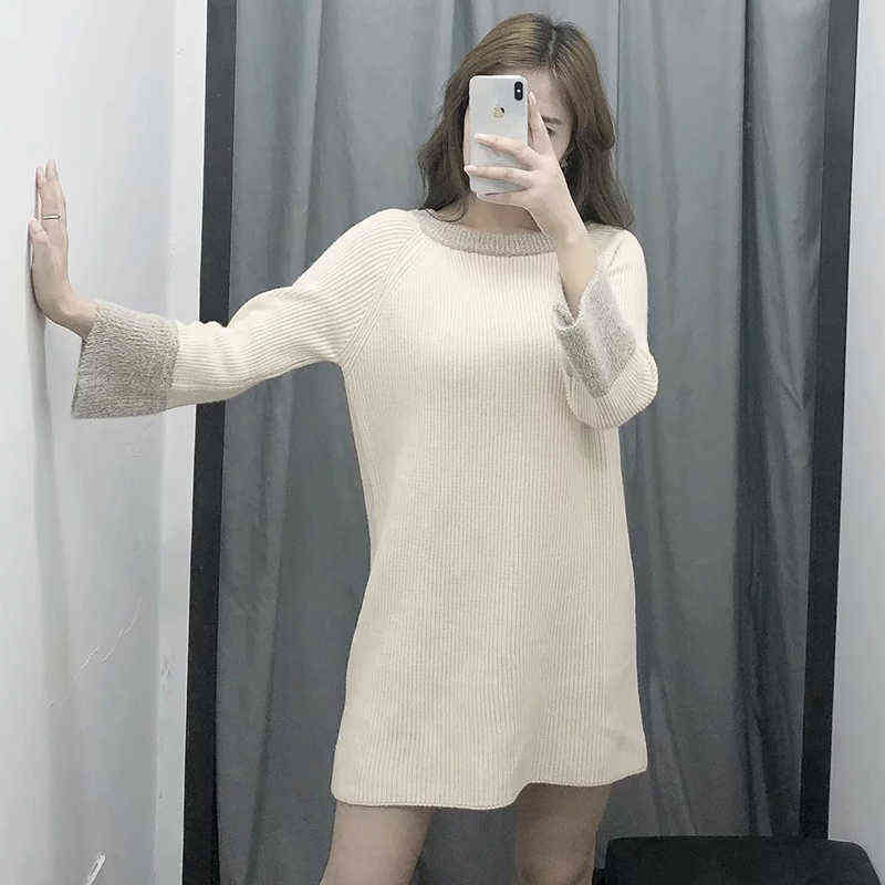

Autumn-Winter Casual Solid Long Sleeve Sweater 2019 Vintage Women Soft O-neck Pnik Long Knitwear Female Chic Pullover Jumpers Y1110, Beige